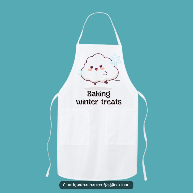 Funny Cloud Animal Apron: Chasing Snowflake, Cheerful Winter Kitchen