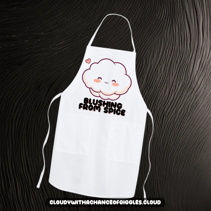 Funny kitchen apron featuring a blushing cloud character with rosy cheeks, tickled by a breeze, adding humorous charm to cooking.