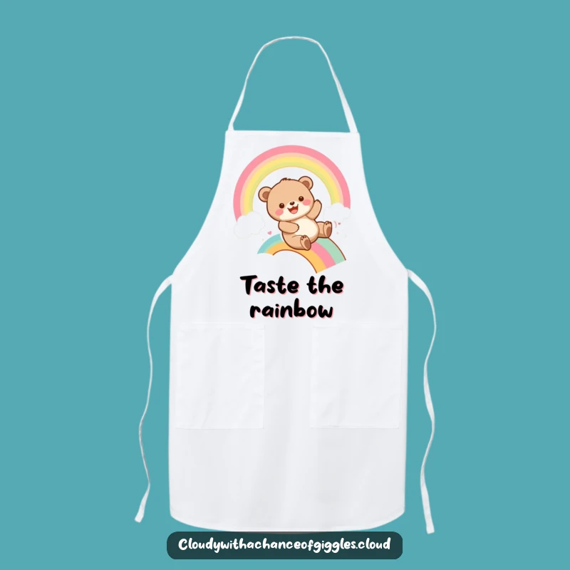 Funny Bear Cub Rainbow Slide Apron: Playful Kitchen Humor, Ideal Funny Gift