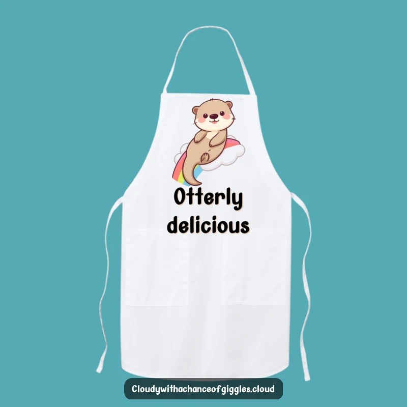 Funny Otter Rainbow Apron: Kitchen Fun with Cartoon Flair