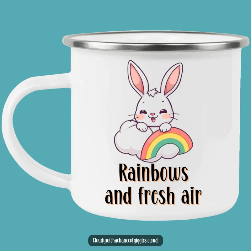 Funny Bunny Rainbow Camping Mug: Adventure with Cheerful Style