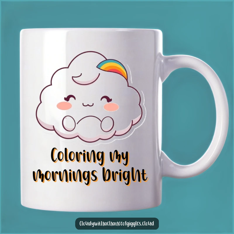Funny Cloud Animal Mug: Rainbow Hat Waving, Cute Greeting Gift Mug
