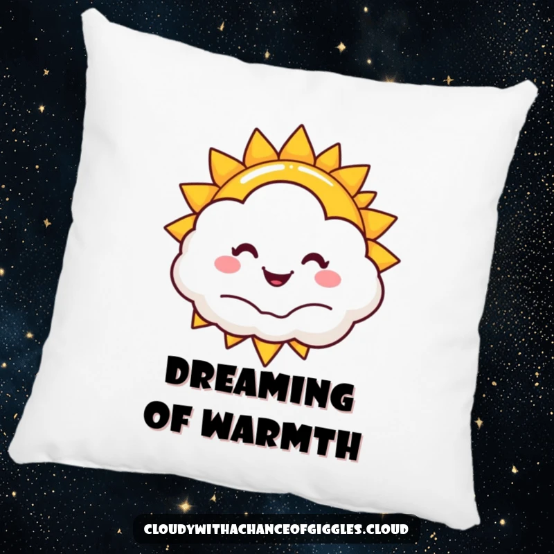 Funny sun and cloud pillow, a smiling sun peeking from a happy cloud, offering comfort and humorous cheer.