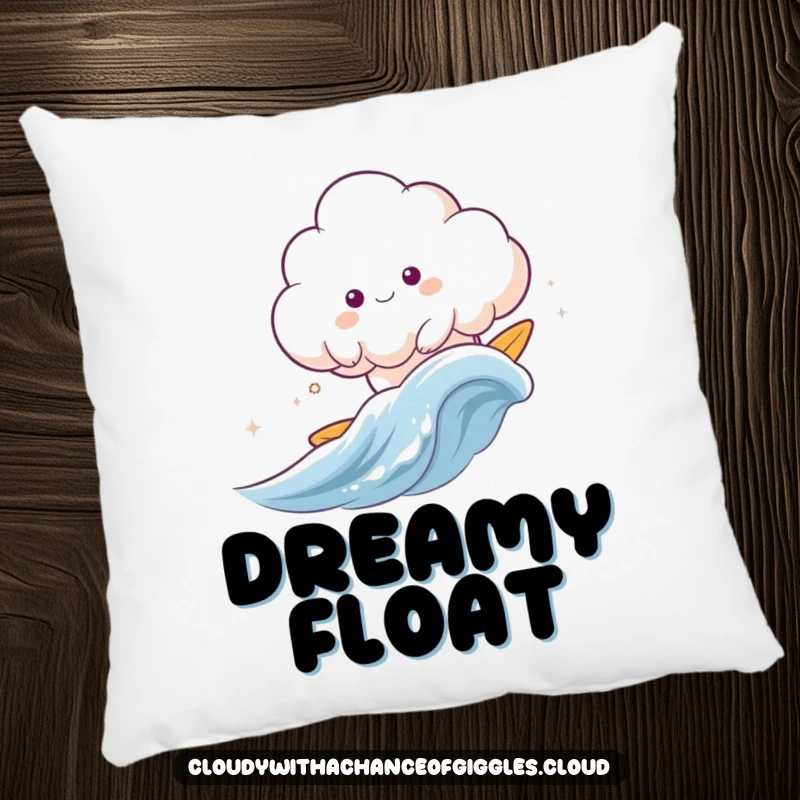 Funny cloud animal happily surfing a gentle wave of wind, a soft and funny pillow.