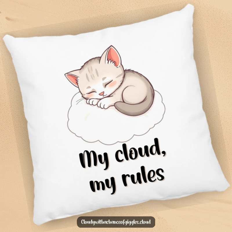 Funny Sleepy Kitten Pillow: A soft pillow featuring a kitten curled up asleep on a fluffy cloud, perfect for relaxation.