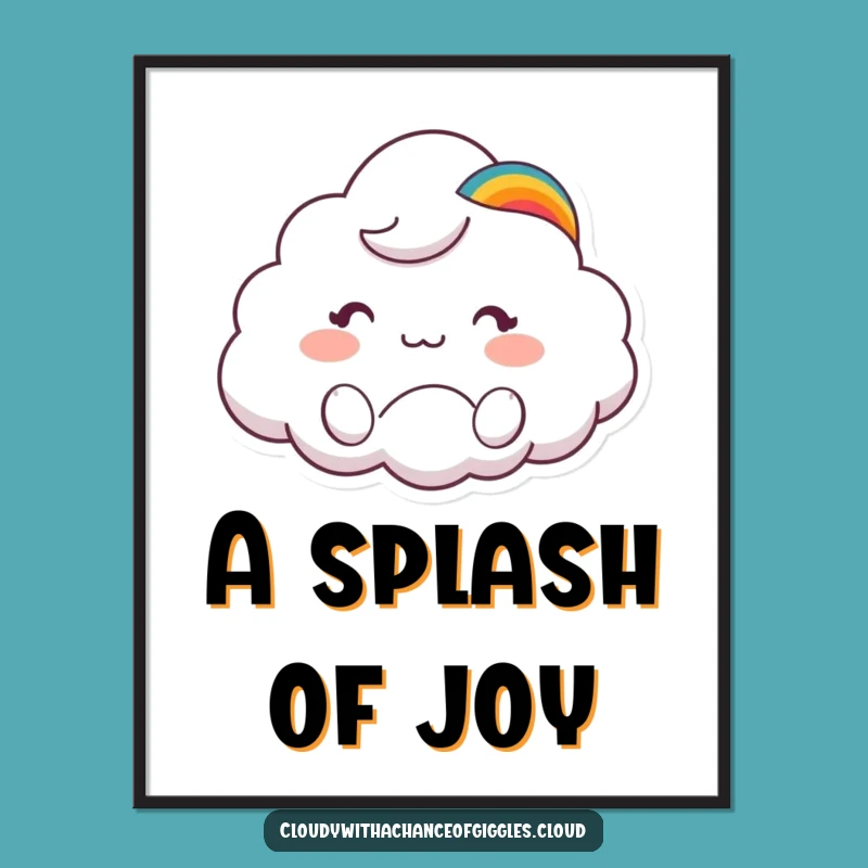 Funny Cloud Animal Digital Art: Rainbow Hat Wave, Instant Cheerful Print