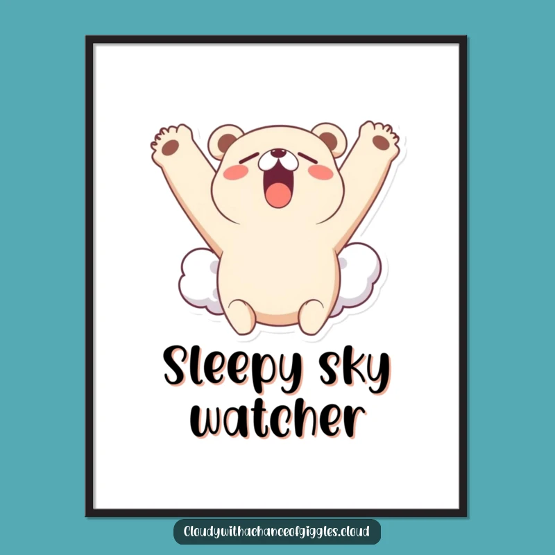 Funny Bear Cloud Yawn Digital Art: Bring Sleepy Charm to Your Walls