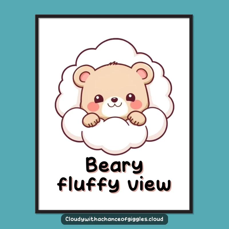 Funny Bear Cub Cloud Digital Art: Instant Cuteness, Peek-a-Boo Print Gift!