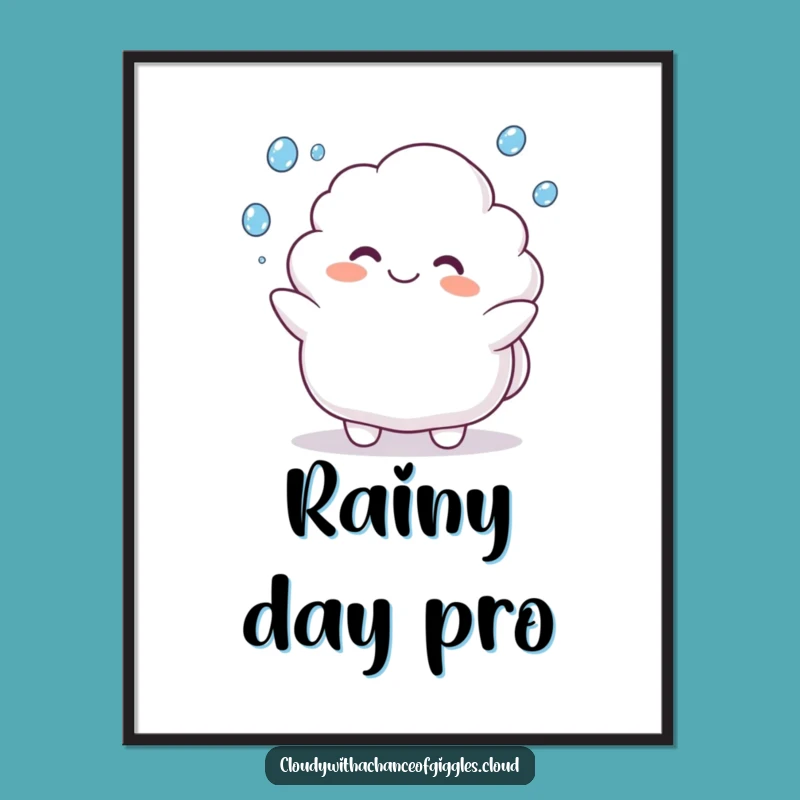 Funny Cloud Animal Digital Art: Juggling Raindrops, Instant Cheerful Print