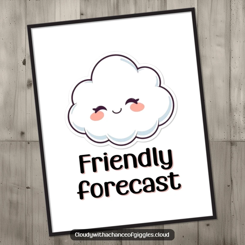 Funny whimsical cloud character winking with a friendly, inviting smile, humorous digital art print.