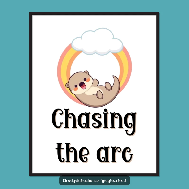 Funny Otter Rainbow Ride Digital Art - Instant Cheerful Decor Gift