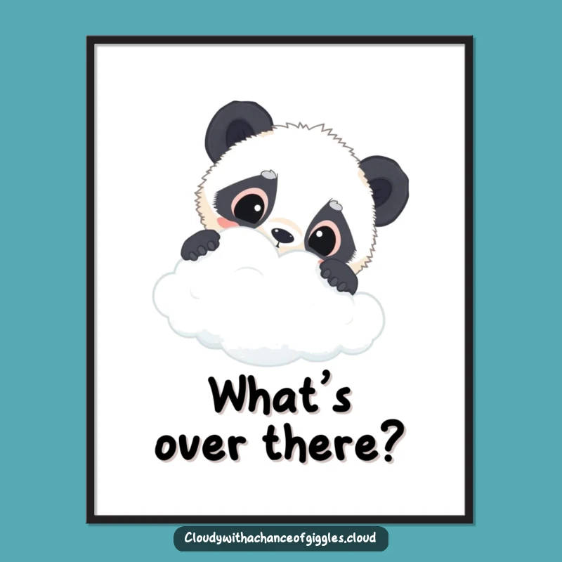 Funny Panda Cloud Digital Art: Curious Cub Printable, Instant Funny Gift Download