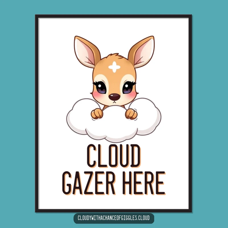 Funny Shy Deer Cloud Digital Print: Gentle Art, Instant Funny Download Gift