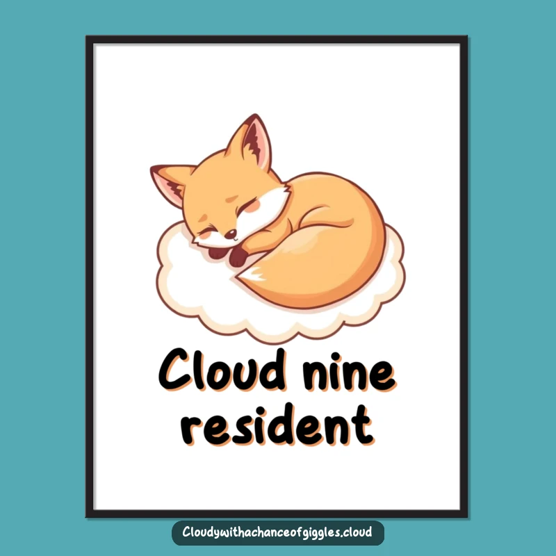Funny Sleepy Fox Cloud Digital Art Print: Instant Humor for Your Walls