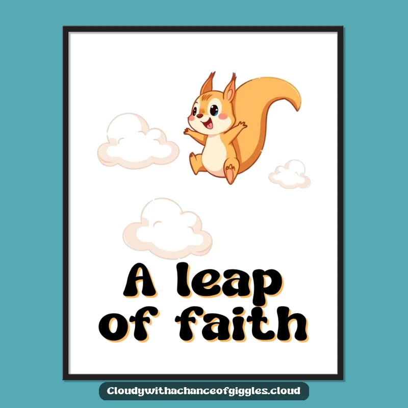 Funny Squirrel Cloud Leap Digital Art - Instant Whimsical Decor Gift