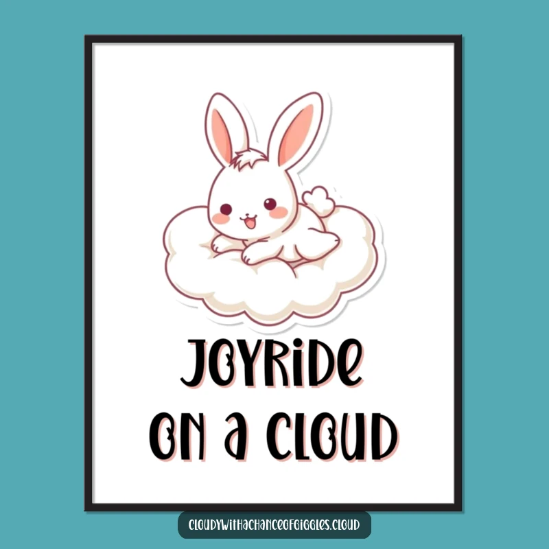 Funny Bunny Cloud Digital Art: Cheerful Slider Printable, Instant Funny Gift