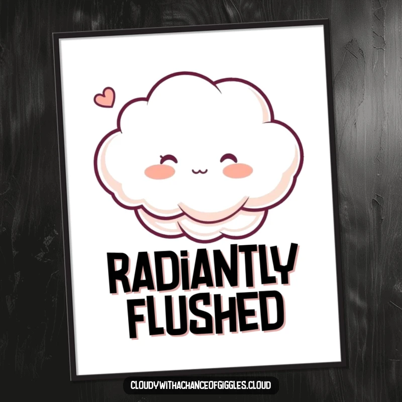 Funny digital art print featuring a blushing cloud character with rosy cheeks, tickled by a breeze, offering instant whimsical humor.