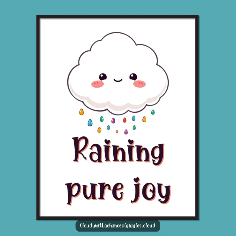 Funny Cloud Rain Digital Print - Printable Cheerful Drops, Instant Gift