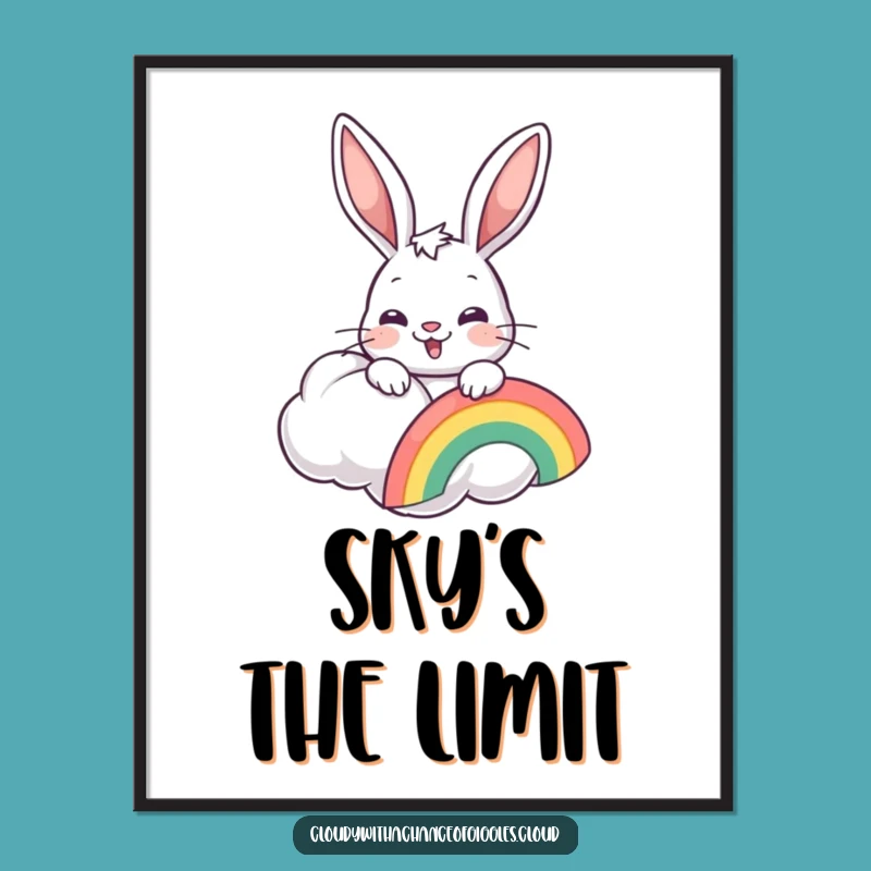 Funny Bunny Rainbow Digital Print: Instant Cheerful Decor for Your Space