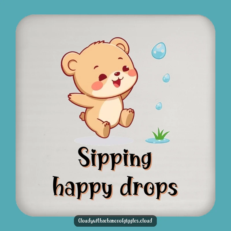 Funny Bear Cub Raindrop Coaster: Joyful Surface Protection, Adorable Funny Gift