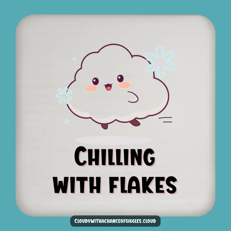 Funny Cloud Animal Drink Coaster: Chasing Snowflake, Winter Charm Guard