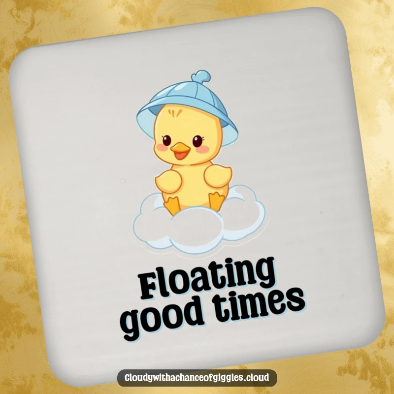 Funny duckling floats on a cloud, making these coasters a cute and amusing addition to any drink setup.