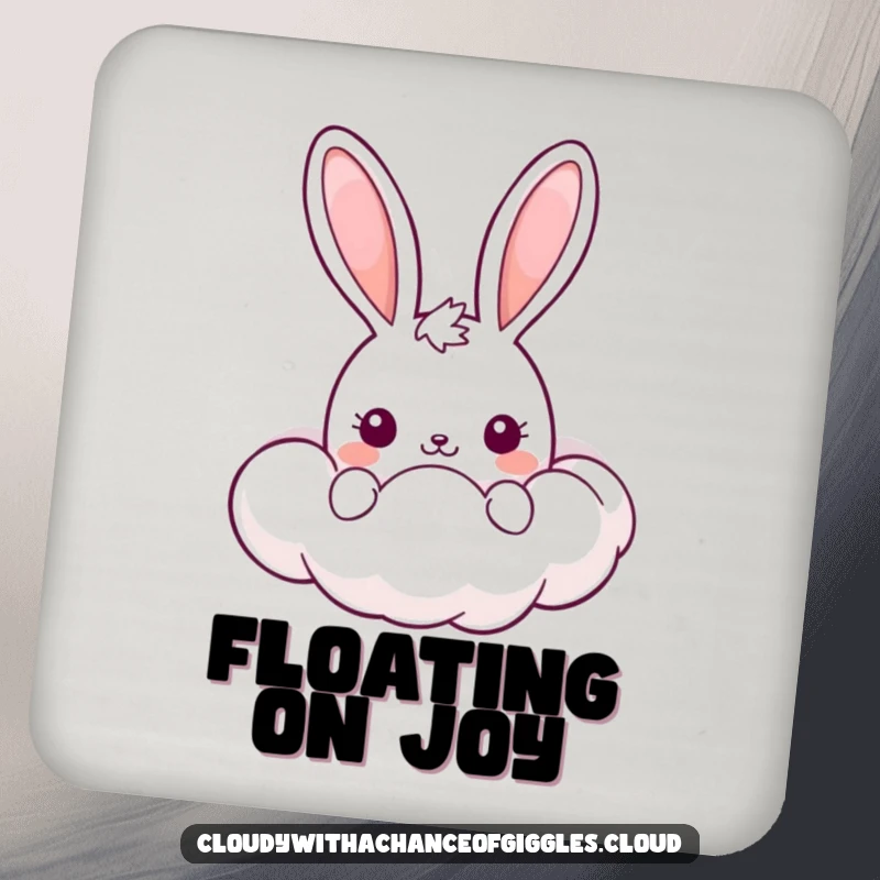 Funny Kawaii Bunny Coaster: A cute bunny peeking from a happy cloud, offering surface protection with a humorous twist.