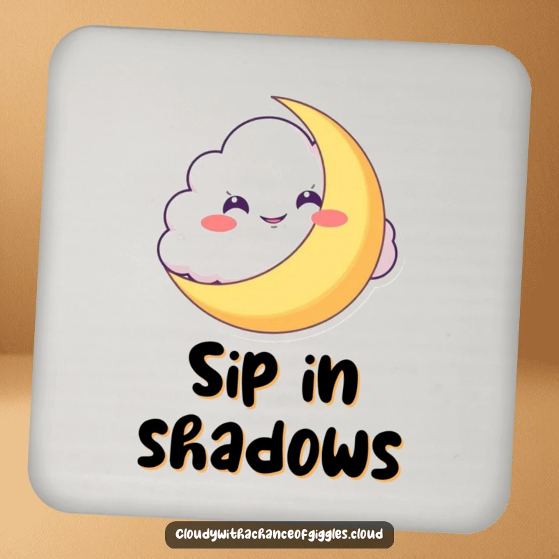 Funny Coaster: A mischievous cloud grins from behind a moon, adding a humorous touch to drink protection.