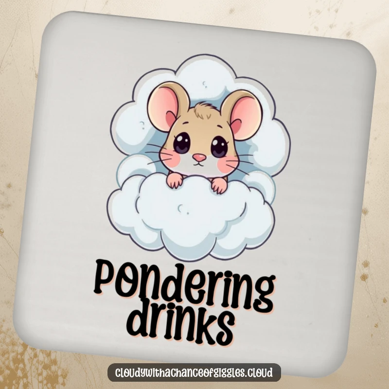 Funny mouse with big eyes peeks from a thundercloud, making these coasters a cute and amusing addition.