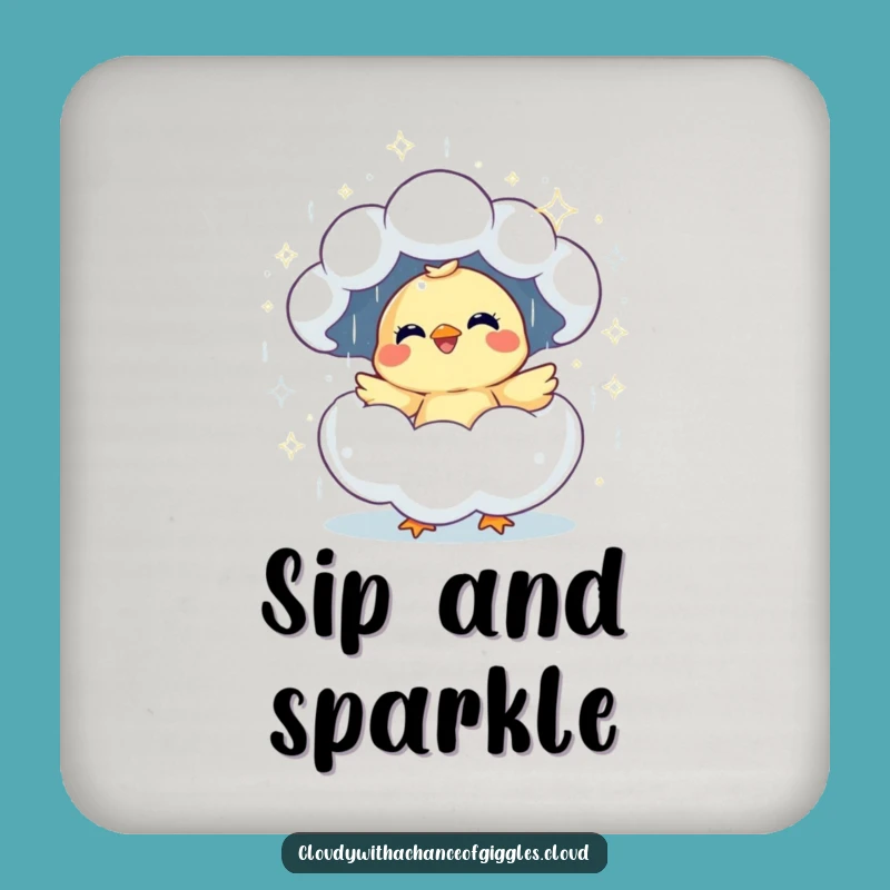 Funny Giggling Chick Cloud Drink Coaster: Protect Surfaces with Joy