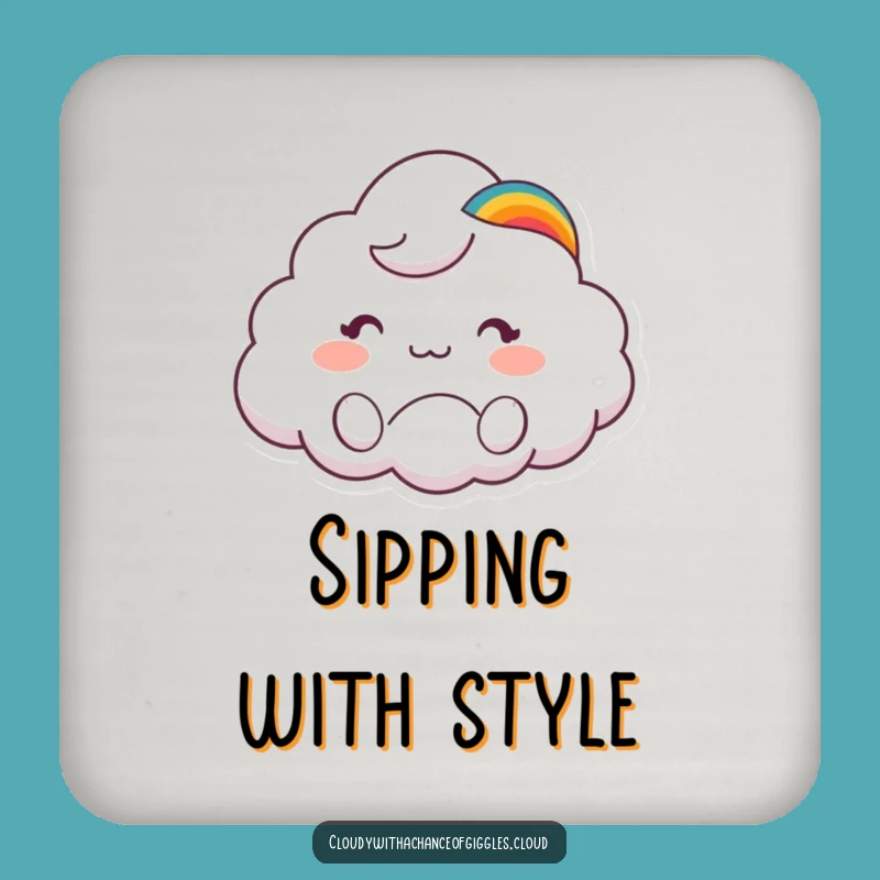 Funny Cloud Animal Drink Coaster: Rainbow Hat Wave, Cute Table Protector