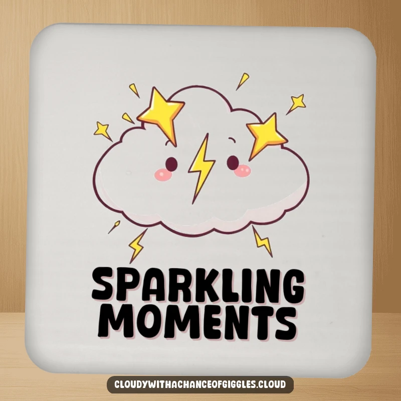 Funny cloud coaster, a cloud zipping across the sky with lightning bolts shaped like stars, providing protection with cosmic charm.