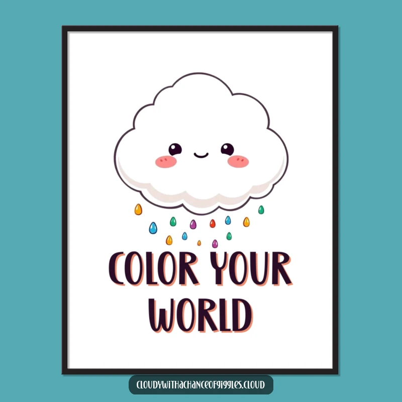 Funny Cloud Rain Poster - Colorful Drops Art, Great Decor