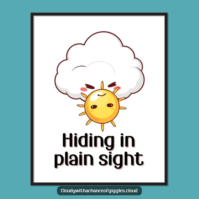 Funny Mischievous Cloud Art Print - Playful Sun Hiding Wall Decor