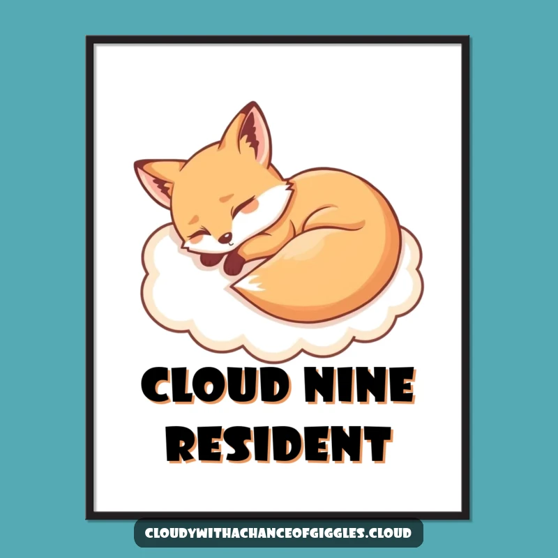 Funny Sleepy Fox Cloud Poster: Adorable Art for a Humorous Home