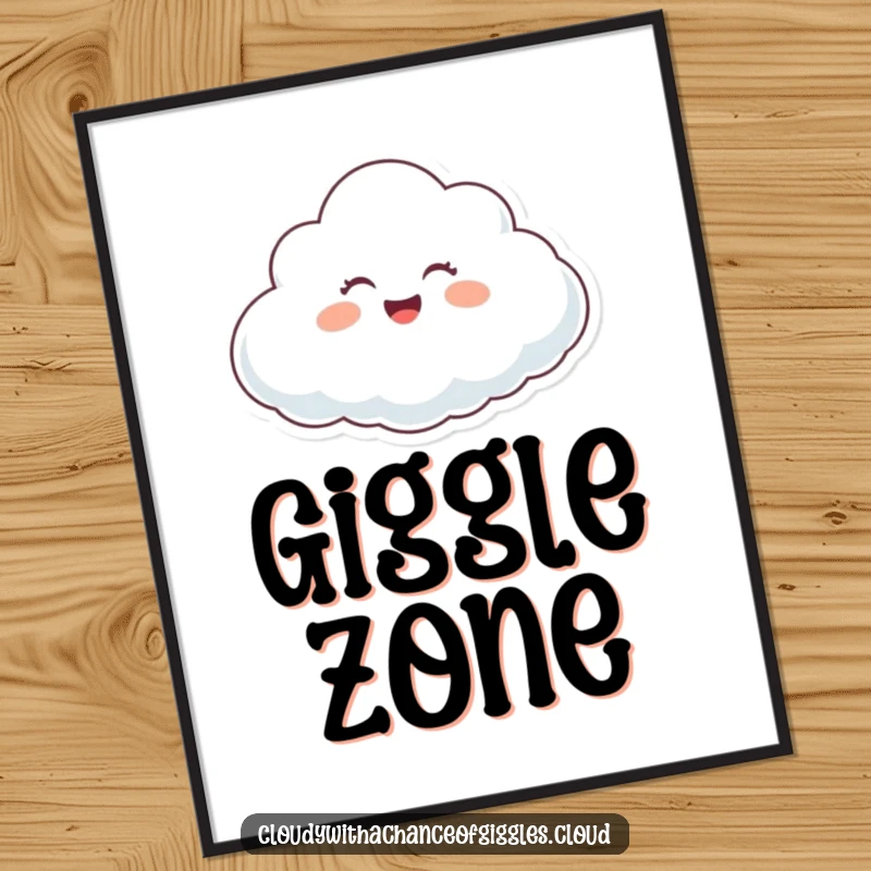 Funny happy cloud character giggling while floating on a gentle breeze, a joyful and funny poster for decor.