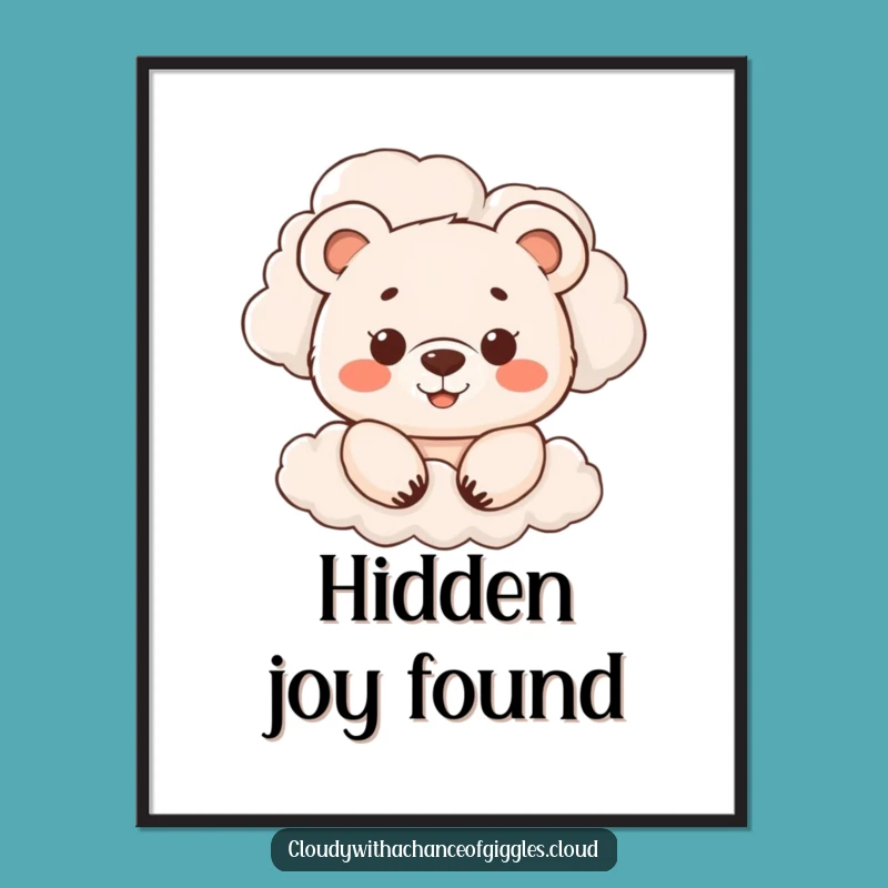 Funny Bear Cub Cloud Peek Poster - Whimsical & Adorable Decor!