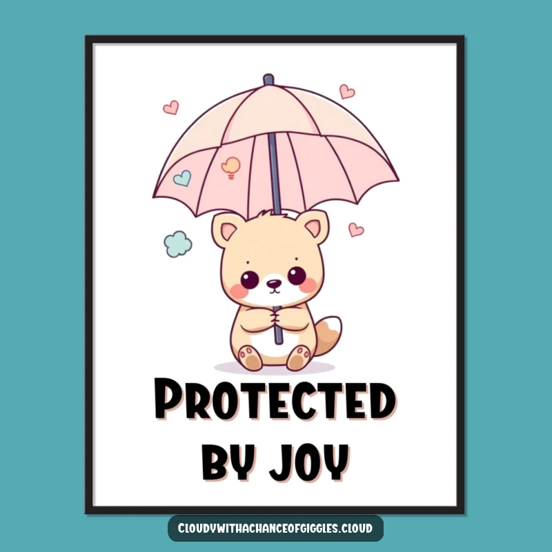 Funny Animal Happy Thoughts Umbrella Poster: Decorate with Joyful Protection