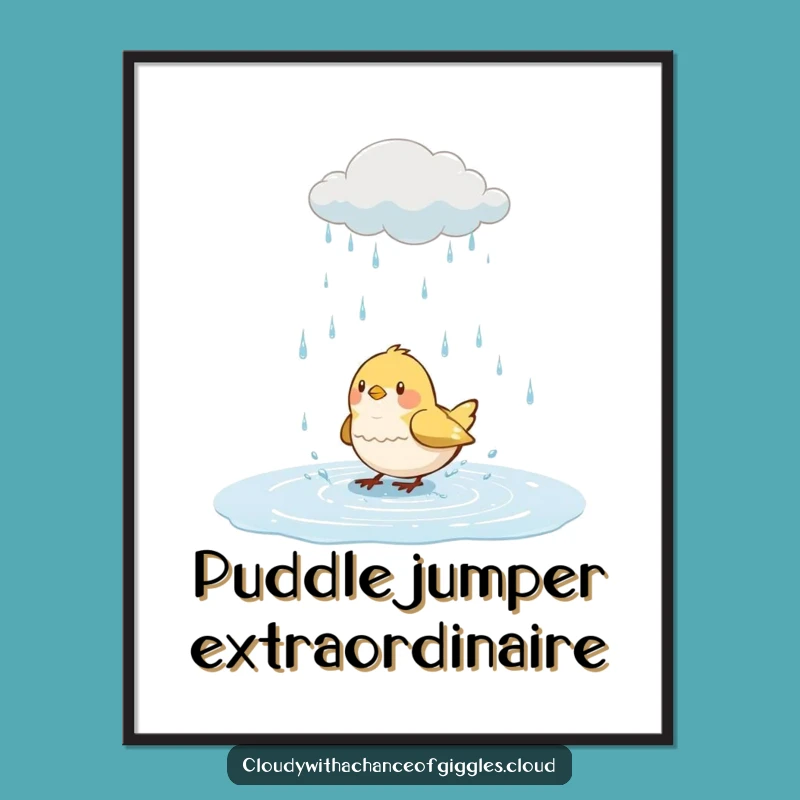 Funny Bird Splashing Poster: Vibrant Rain Cloud Art, Charming Funny Gift for Walls