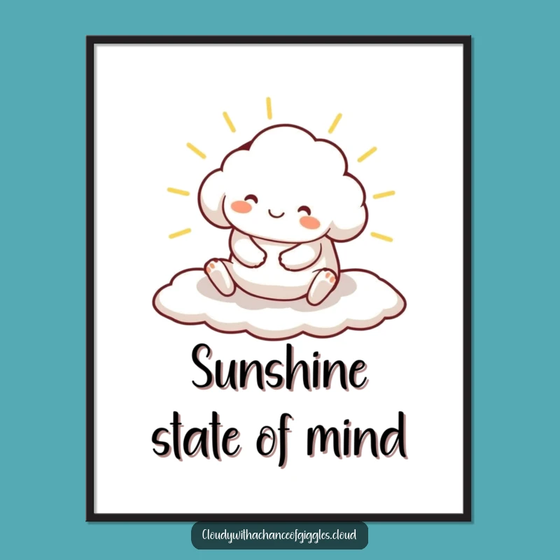 Funny Cloud Animal Poster: Relaxing Sunny Stretch Art, Cheerful Wall Decor
