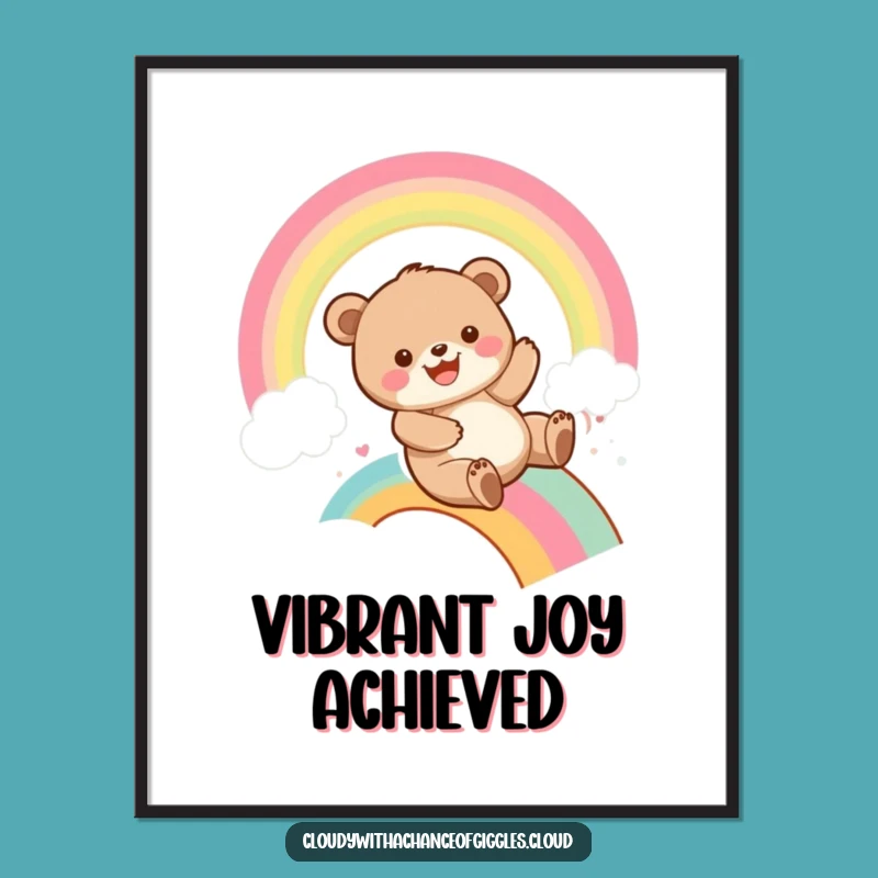 Funny Bear Cub Rainbow Slide Poster: Playful Art, Adorable Humor Gift