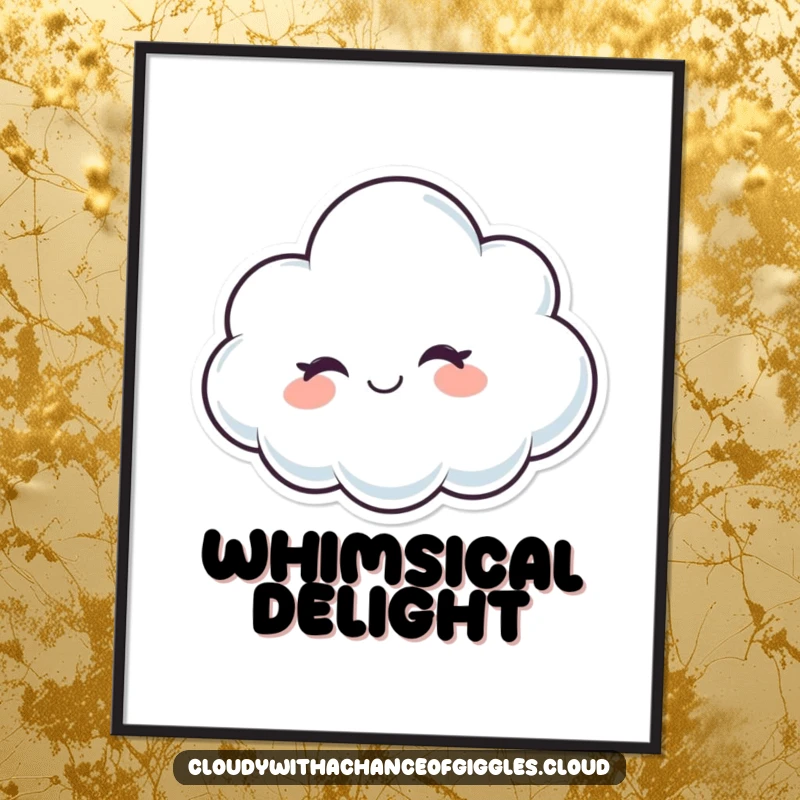 Funny whimsical cloud character winking with a friendly, inviting smile, humorous wall art.