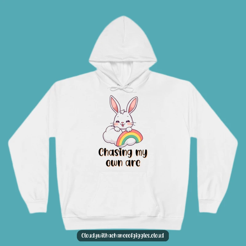 Cozy Funny Bunny Rainbow Hoodie: Cuddle Up with Cheerful Cloud Art