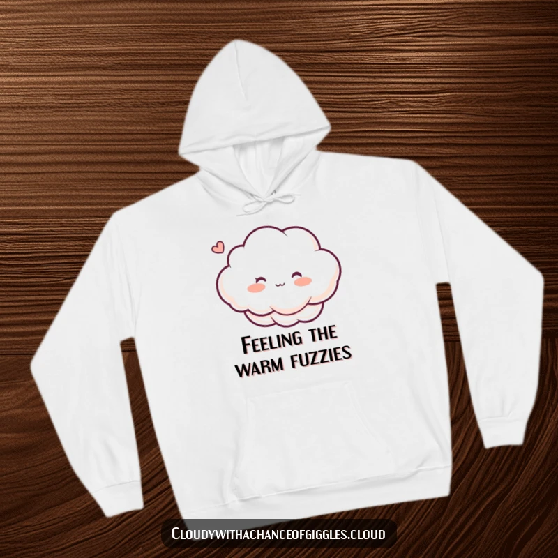 Funny hoodie showcasing a cloud character with a rosy blush, tickled by a breeze, offering cozy and humorous warmth.