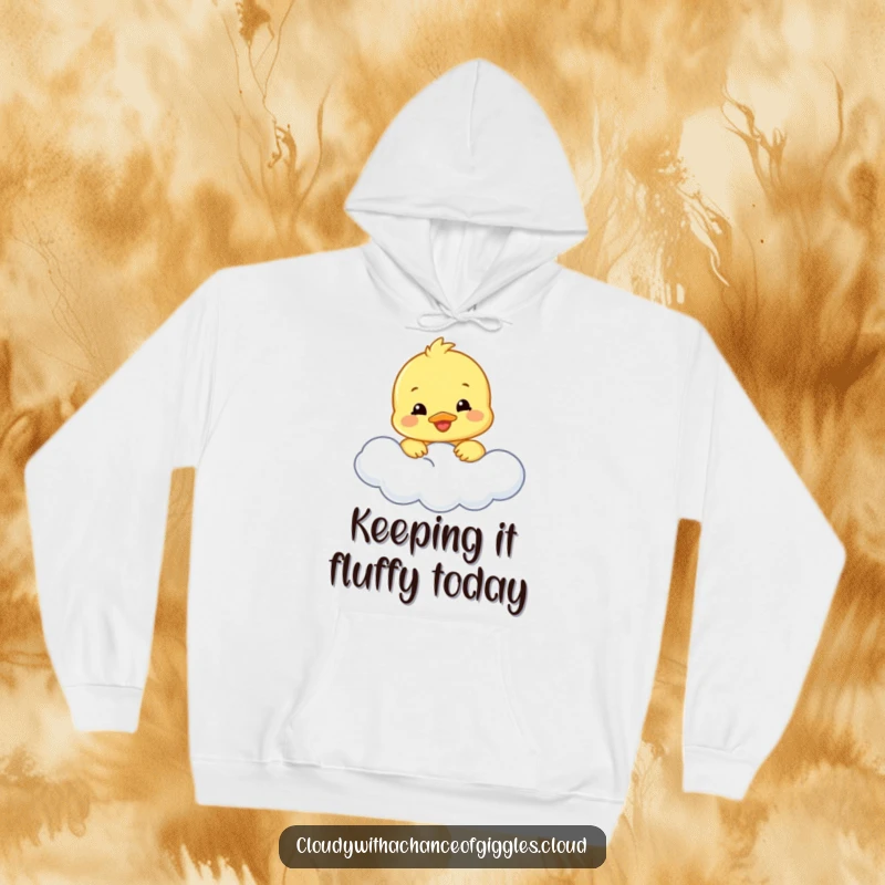 Funny duckling hoodie designed with a smiling duckling emerging from a cloud, offering warmth and a touch of whimsical humor.