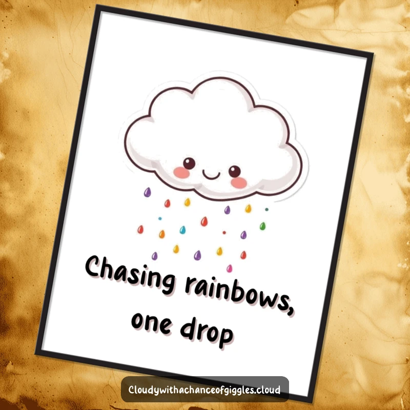 Funny Free Printable Wall Art: A small, happy cloud raining down tiny, vibrant colorful raindrops.