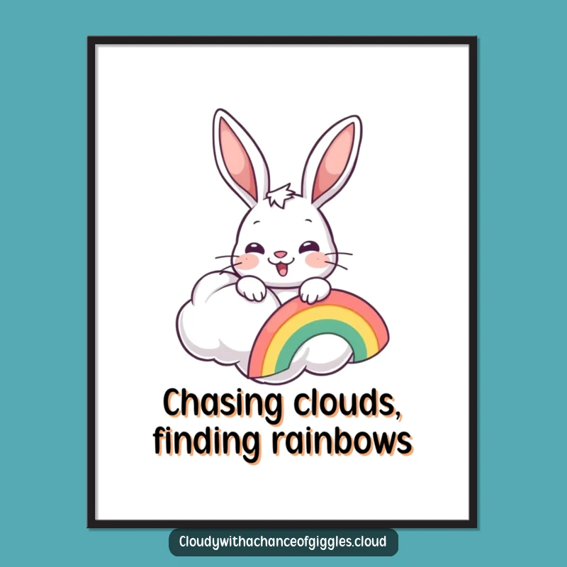 Free Printable Bunny Rainbow Cloud Art: Funny Whimsical Character Downloadable Decor