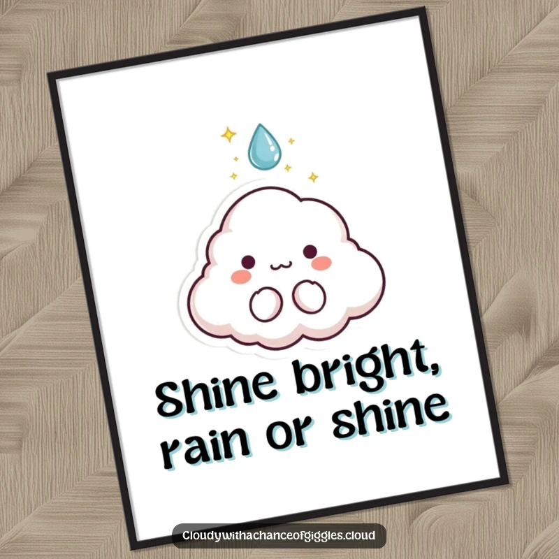 Funny Free Printable Wall Art: Tiny cloud animal character with sparkles bursting from a raindrop, magical decor.