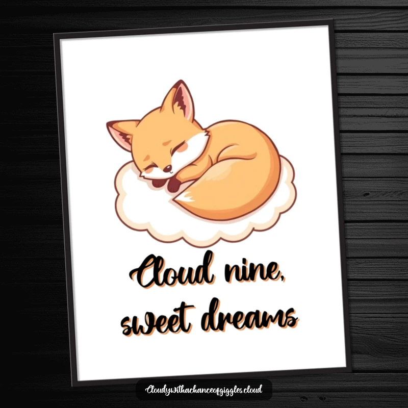 Funny Free Printable Wall Art: A sleepy fox curled up on a fluffy cloud, bringing calm and humor to any room.