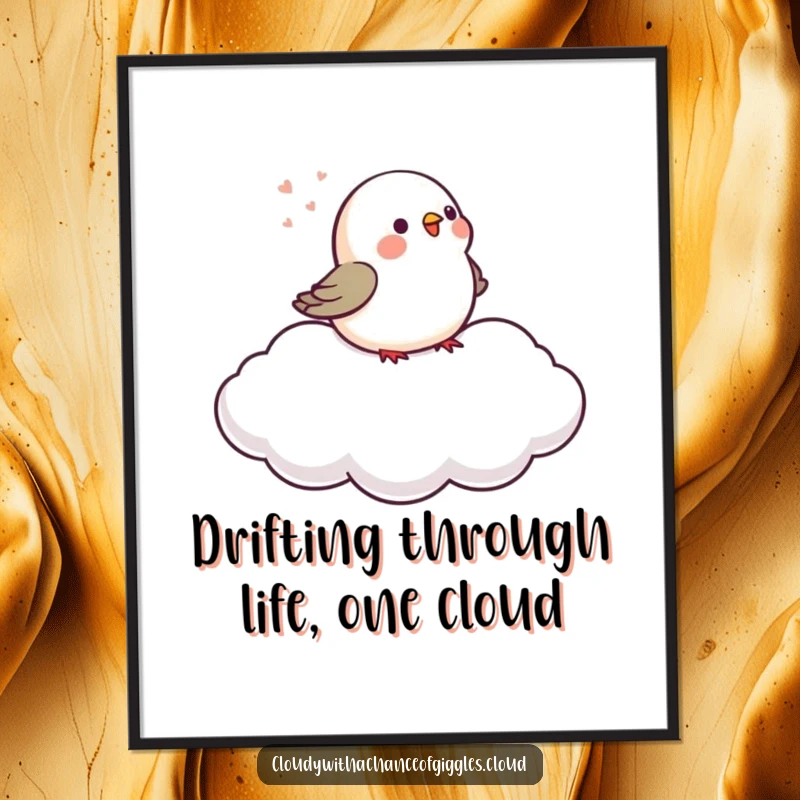 Free Printable Wall Art: A small bird serenades from atop a cloud that is gently floating across a serene sky.